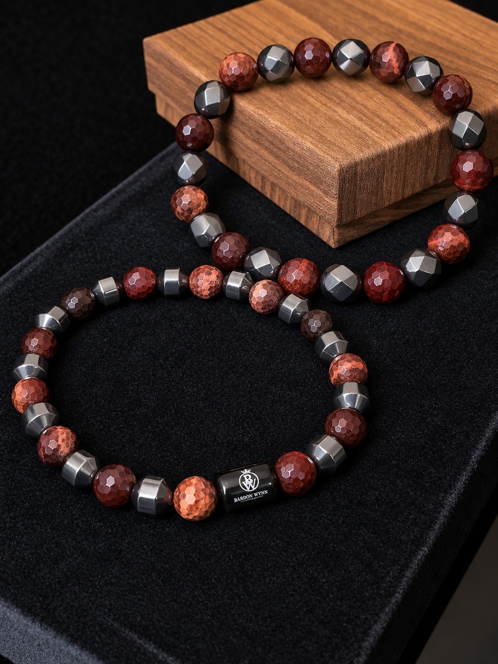 Mahogany Red Faceted Tiger Eye & Hematite Bracelet Set